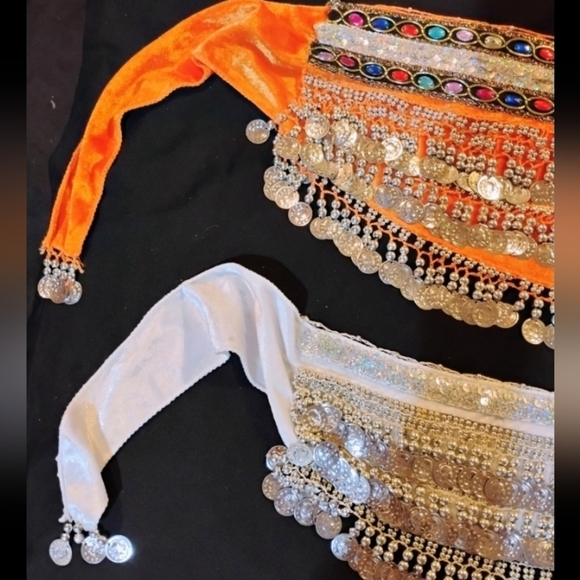 Belly Dancer Hip Scarves Elegant Orange and White Beaded Both For One Price - Picture 5 of 5